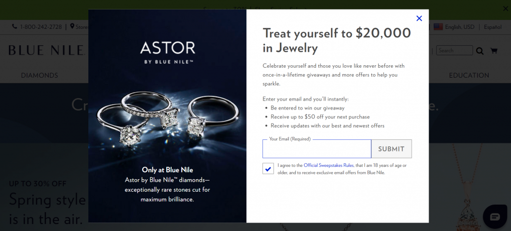 how to build an email list for your jewelry store - create a pop-up